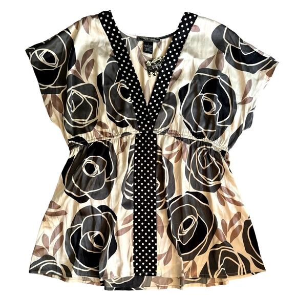 Vertigo Satin Floral V Neck Short Sleeve Sexy NEW Office Blouse Top Work Large - Picture 3 of 6